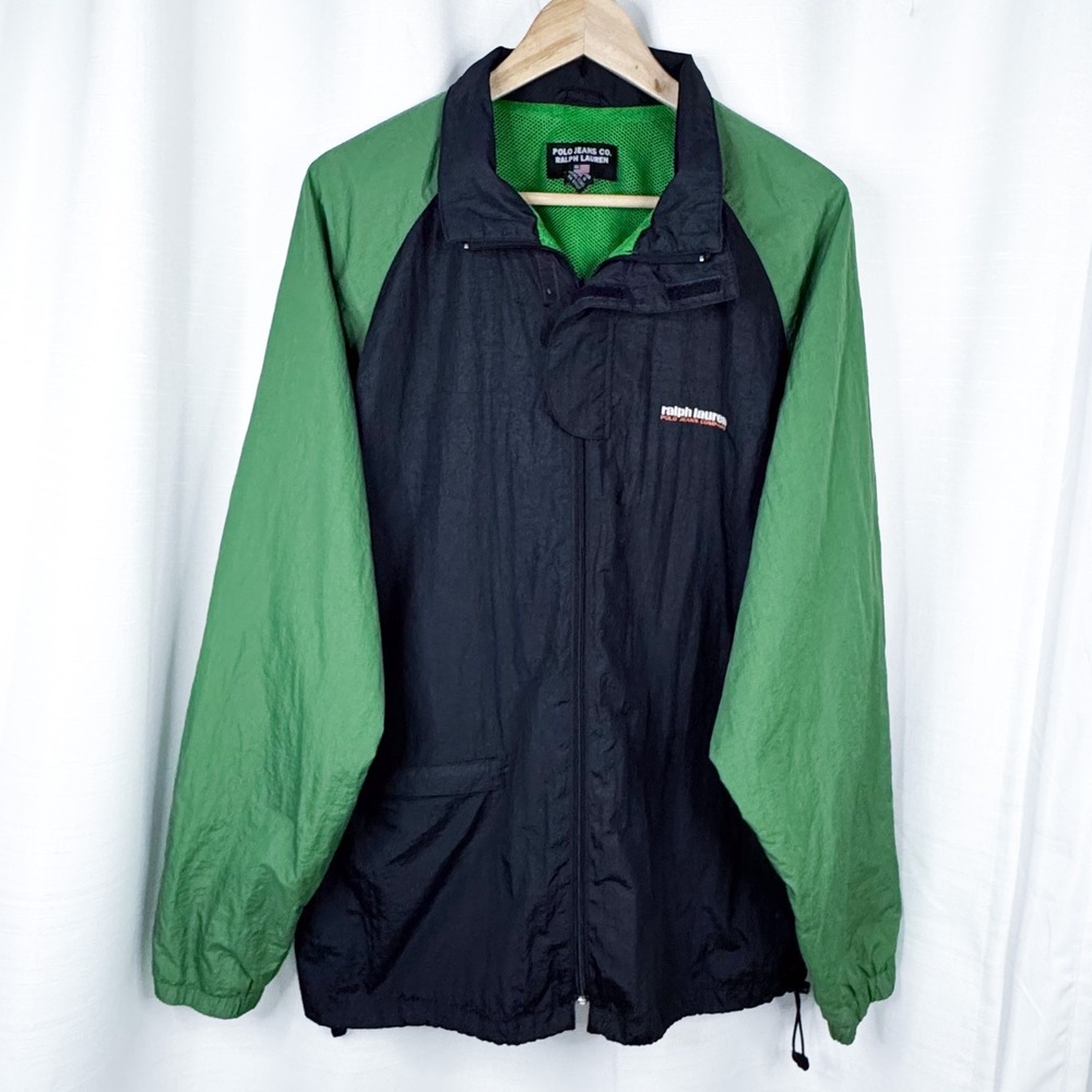 Vintage Polo Jeans Co Ralph Lauren Jacket L Black Green Nylon Y2K 90s RL
